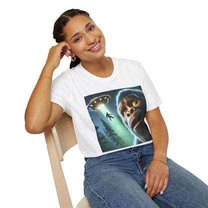 Bigfoot UFO Unisex T-Shirt, Funny Graphic Tee, Gift for Alien Lovers, Unique Summer Shirt, Casual Everyday Wear, t-shirt, tshirts, party