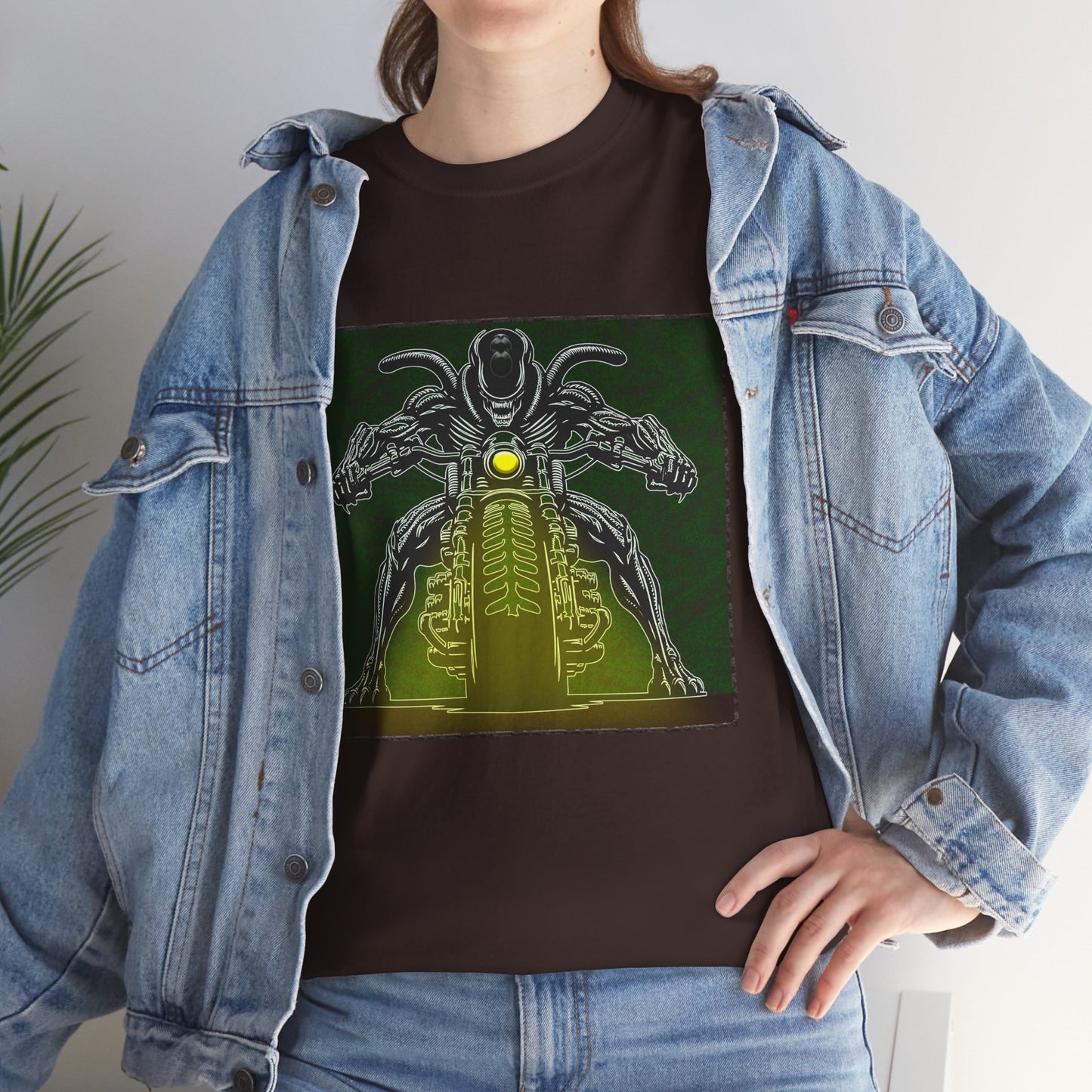 Alien Biker Neon Sci‑Fi Motorcycle T-Shirt