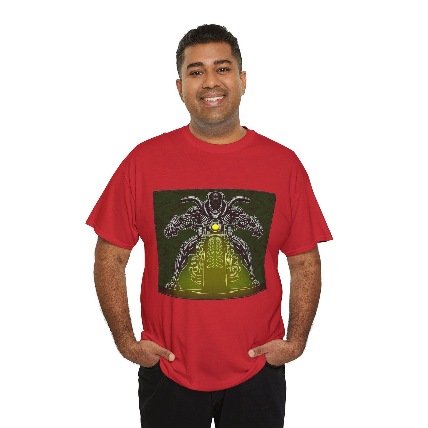 Alien Biker Neon Sci‑Fi Motorcycle T-Shirt
