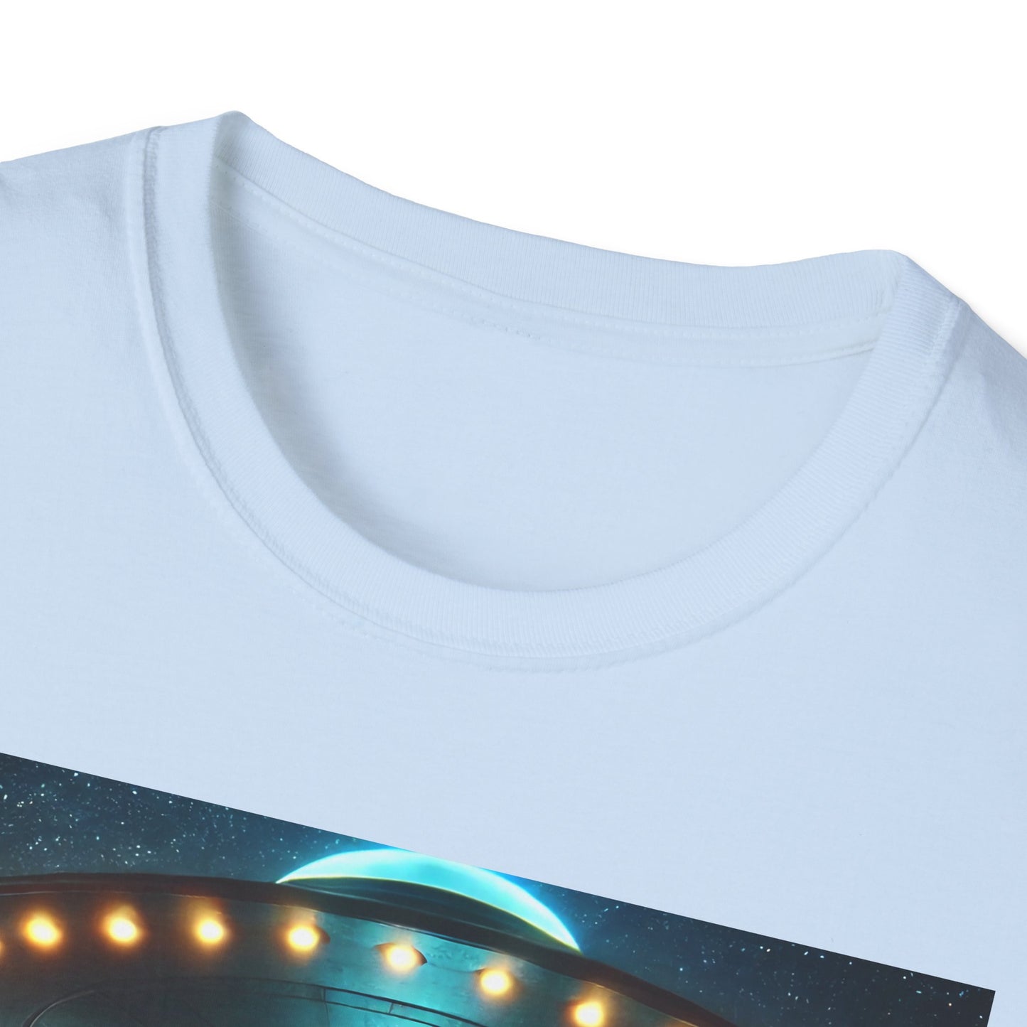 Alien Encounter Unisex Softstyle T-Shirt | Sci-Fi Fan Gift, Superhero Tee, UFO Shirt, Casual Wear, Unique Graphic T-Shirt