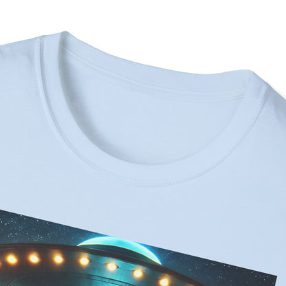 Alien Encounter Unisex Softstyle T-Shirt | Sci-Fi Fan Gift, Superhero Tee, UFO Shirt, Casual Wear, Unique Graphic T-Shirt
