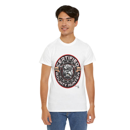 Certified Bounty Hunter, Unisex Heavy Cotton Tee, comedy, bulldog, print design, png, GraphicTees