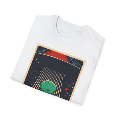 Cosmic Alien Peace Unisex Softstyle T-Shirt, Vintage UFO Tee, Space Lover Gift, Sci-Fi Fan Shirt, Trendy Graphic Tee, GraphicTees, t-shirts