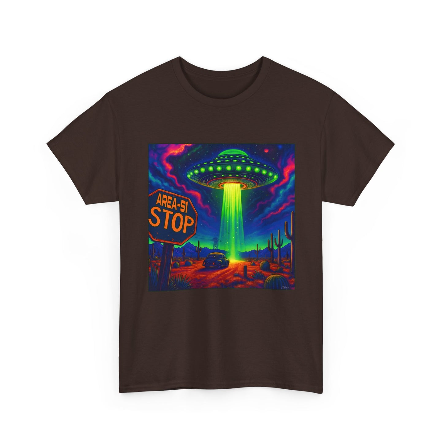 Area 51 Stop UFO Abduction T-Shirt — Neon Alien Invasion Tee
