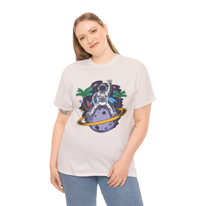 Cosmic Adventure, Unisex Heavy Cotton Tee - Astronaut & Planet Design, graphic design, png, art