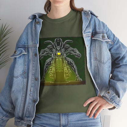 Alien Biker Neon Sci‑Fi Motorcycle T-Shirt