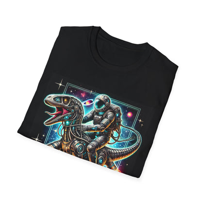 Cosmic Dinosaur Rider Softstyle T-Shirt | Fun Graphic Tee, Unique Gift, Space Lover Shirt, Sci-Fi Enthusiast Apparel