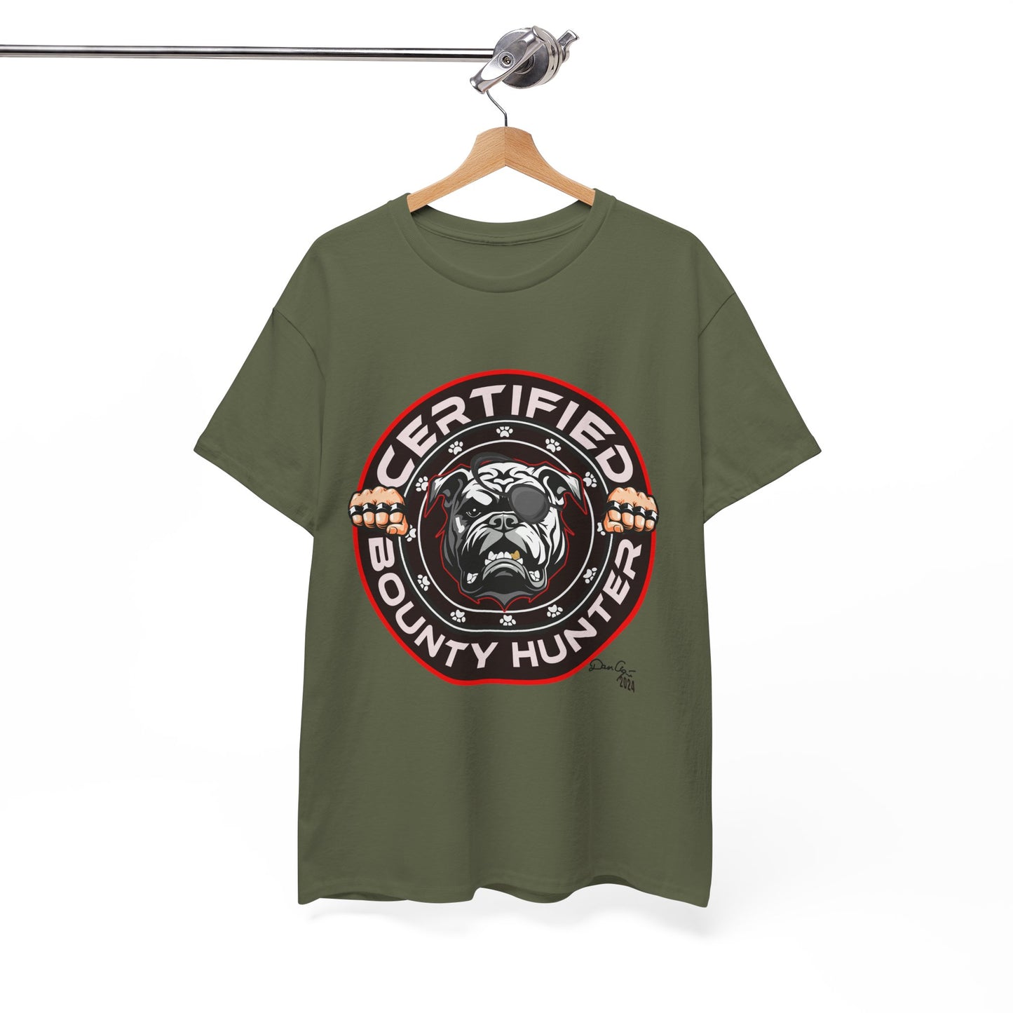 Certified Bounty Hunter, Unisex Heavy Cotton Tee, comedy, bulldog, print design, png, GraphicTees