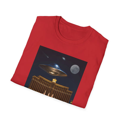 UFO over Las Vegas, Cosmic Vibes Unisex T-Shirt - UFO & Moon Design, Relaxed Fit Tee for Space Lovers, Gift for Sci-Fi Fans, Casual Wear, Everyday Essentials, t-shirt, tshirt, png