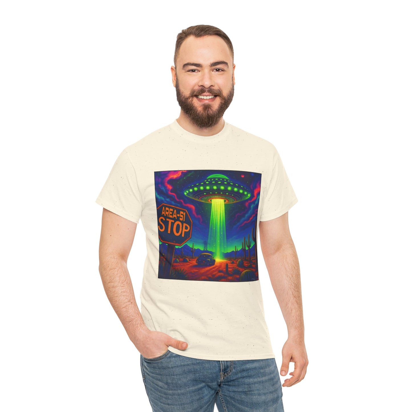 Area 51 Stop UFO Abduction T-Shirt — Neon Alien Invasion Tee