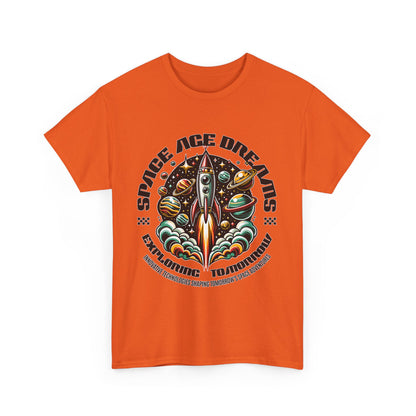 Space Age Dreams, Unisex Heavy Cotton Tee - Retro Rocket Design for Space Lovers, graphic design, png