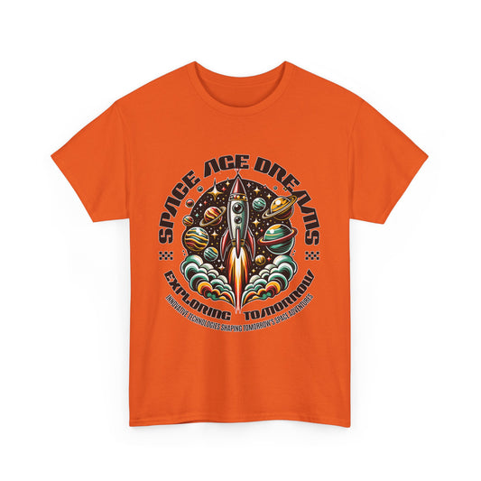 Space Age Dreams, Unisex Heavy Cotton Tee - Retro Rocket Design for Space Lovers, graphic design, png