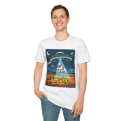 Got Milk? Cow UFO Unisex Softstyle T-Shirt – Fun Graphic Tee for Dairy Lovers, graphic tees, t-shirt, tshirt, graphic design, png