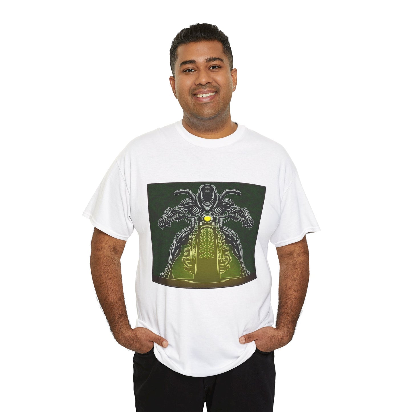 Alien Biker Neon Sci‑Fi Motorcycle T-Shirt