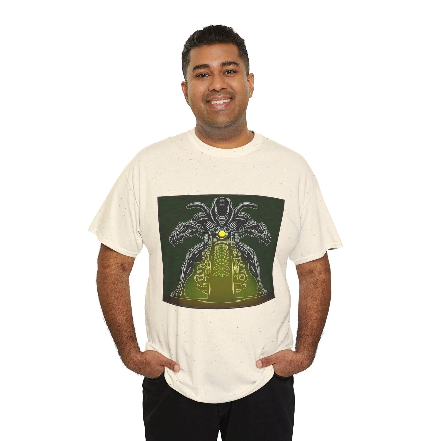 Alien Biker Neon Sci‑Fi Motorcycle T-Shirt