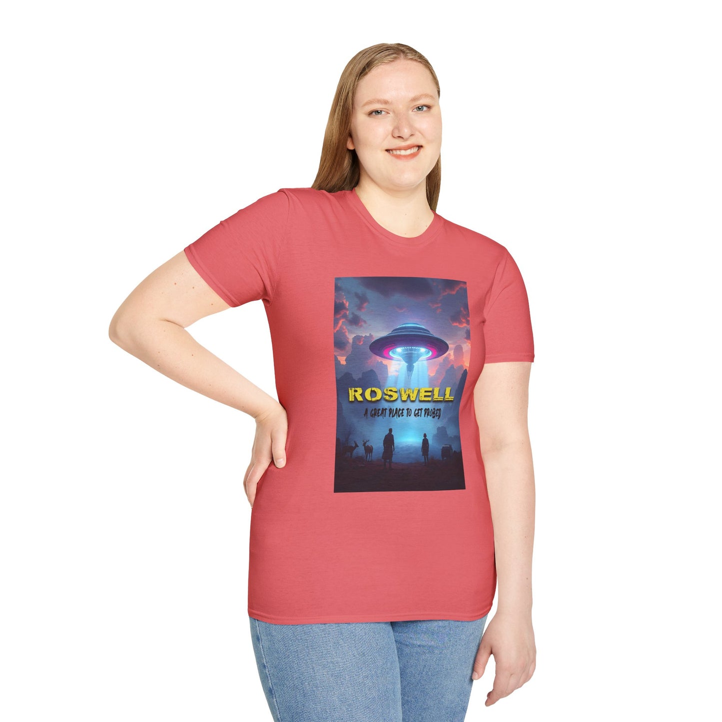 Roswell Probed Retro T-Shirt - Alien UFO Lover Gift, Sci-Fi Apparel, Extraterrestrial Tee, Unisex Softstyle Clothing, graphic design, png