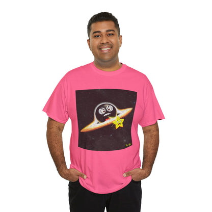 BlackHole Chasing Star, Space-Themed Unisex Heavy Cotton Tee with Cartoon Penguin Design, graphic design, png