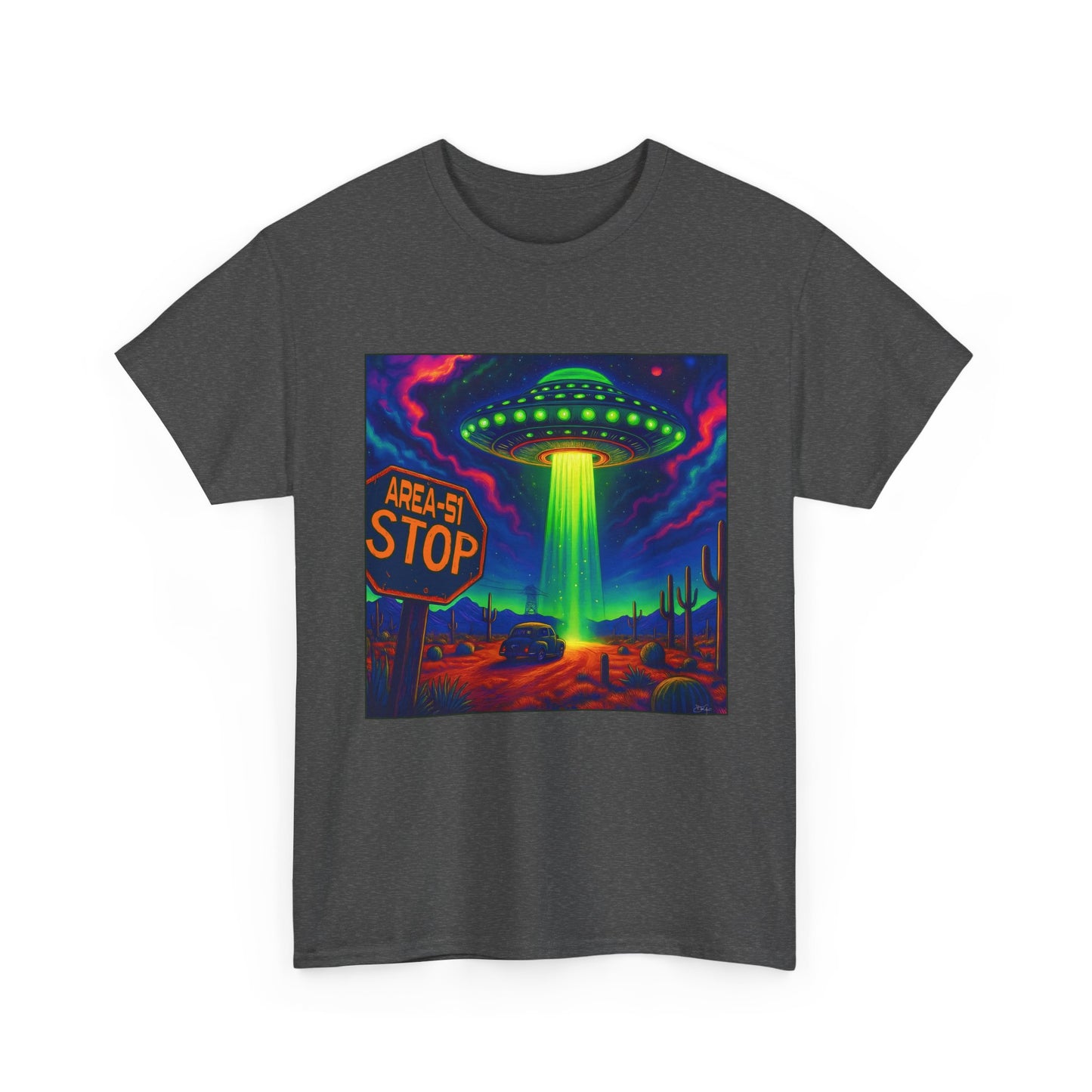 Area 51 Stop UFO Abduction T-Shirt — Neon Alien Invasion Tee