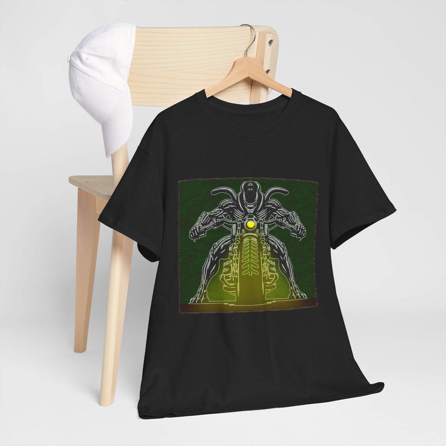 Alien Biker Neon Sci‑Fi Motorcycle T-Shirt