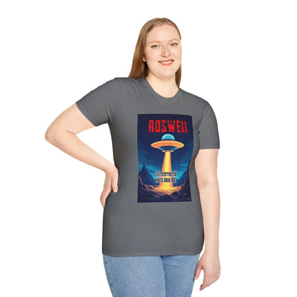 Roswell Alien Encounter Unisex T-Shirt, Retro Space UFO Tee, Sci-Fi Lovers Gift, Convention Wear, Extraterrestrial Tee, graphic design, png