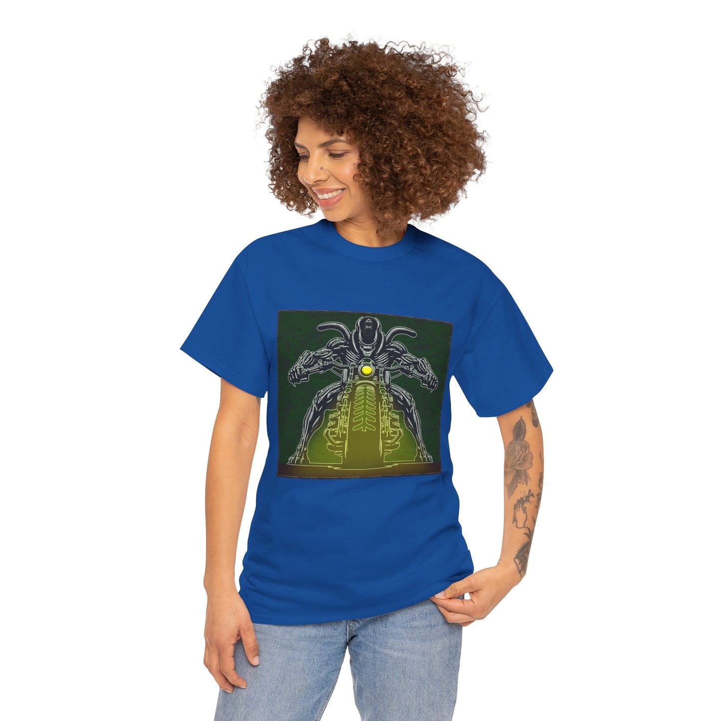 Alien Biker Neon Sci‑Fi Motorcycle T-Shirt