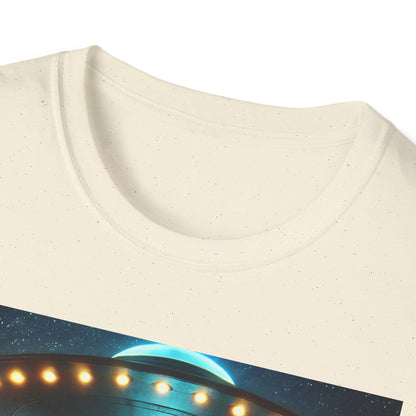 Alien Encounter Unisex Softstyle T-Shirt | Sci-Fi Fan Gift, Superhero Tee, UFO Shirt, Casual Wear, Unique Graphic T-Shirt