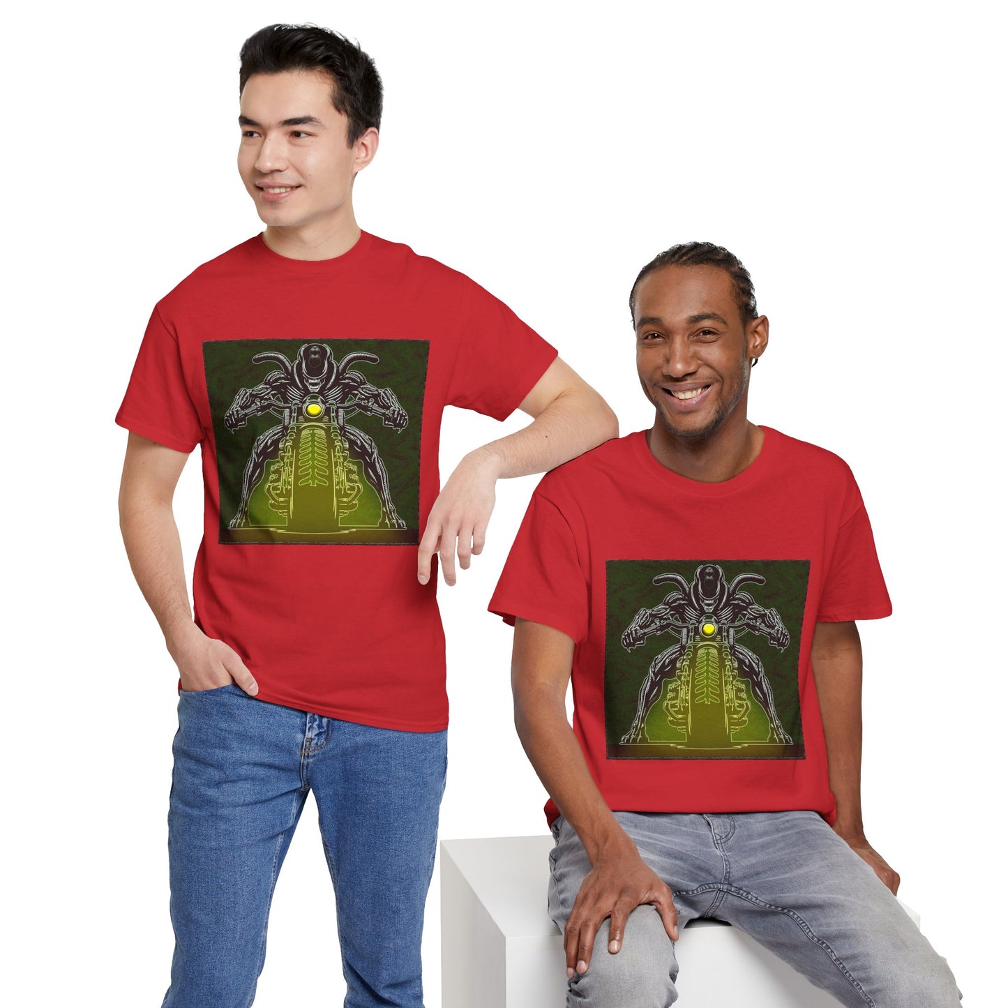 Alien Biker Neon Sci‑Fi Motorcycle T-Shirt