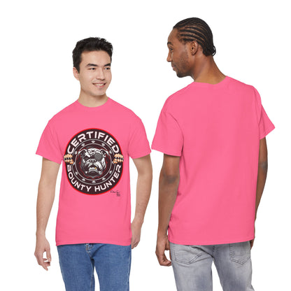 Certified Bounty Hunter, Unisex Heavy Cotton Tee, comedy, bulldog, print design, png, GraphicTees