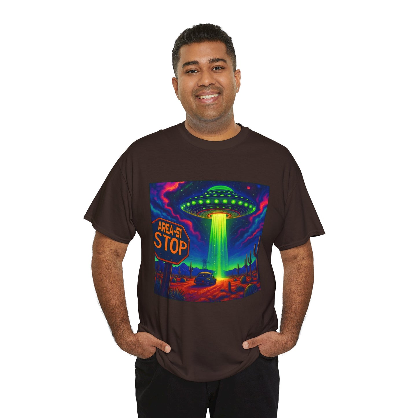 Area 51 Stop UFO Abduction T-Shirt — Neon Alien Invasion Tee