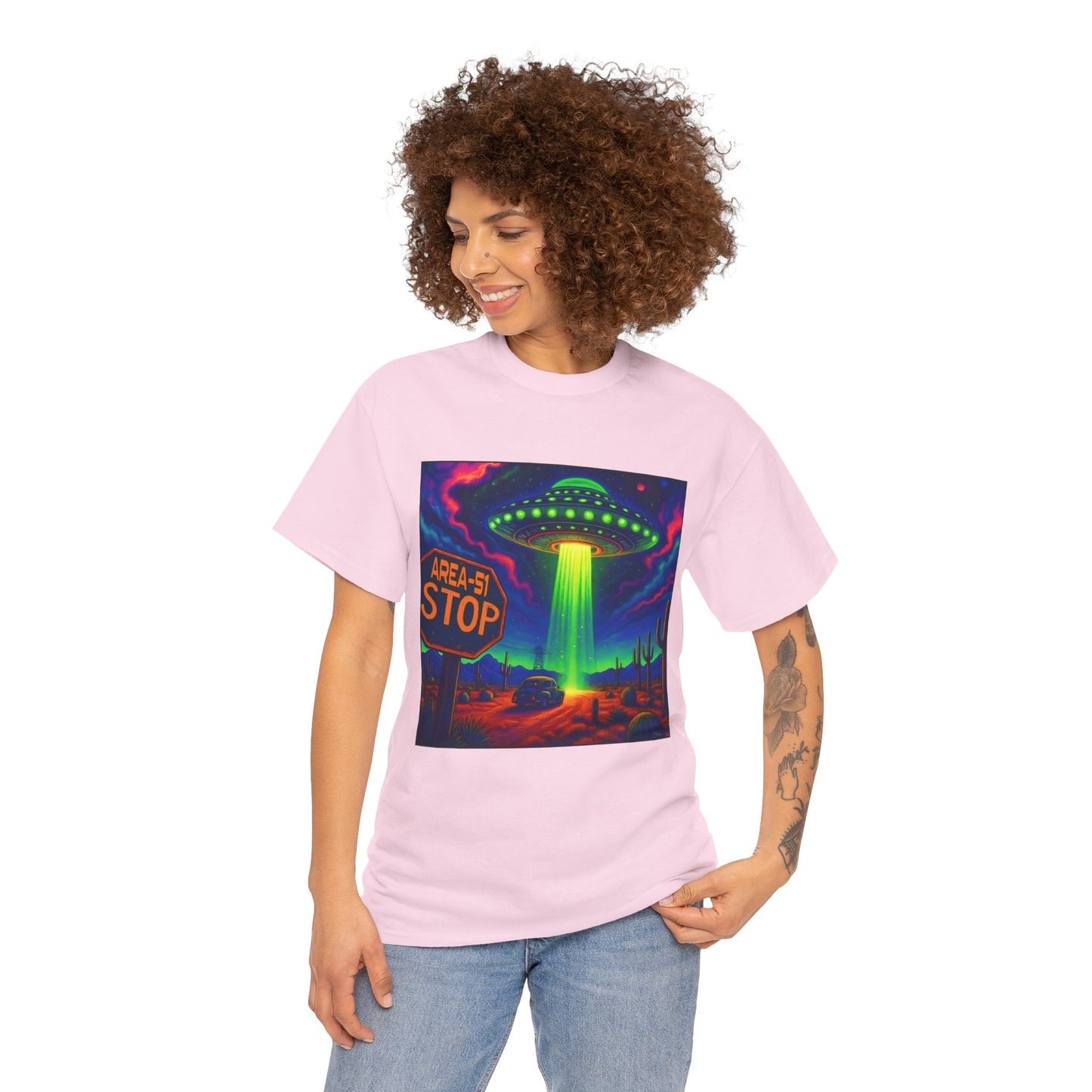 Area 51 Stop UFO Abduction T-Shirt — Neon Alien Invasion Tee