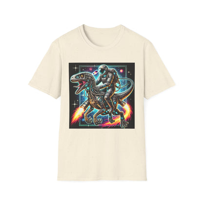 Cosmic Dinosaur Rider Softstyle T-Shirt | Fun Graphic Tee, Unique Gift, Space Lover Shirt, Sci-Fi Enthusiast Apparel