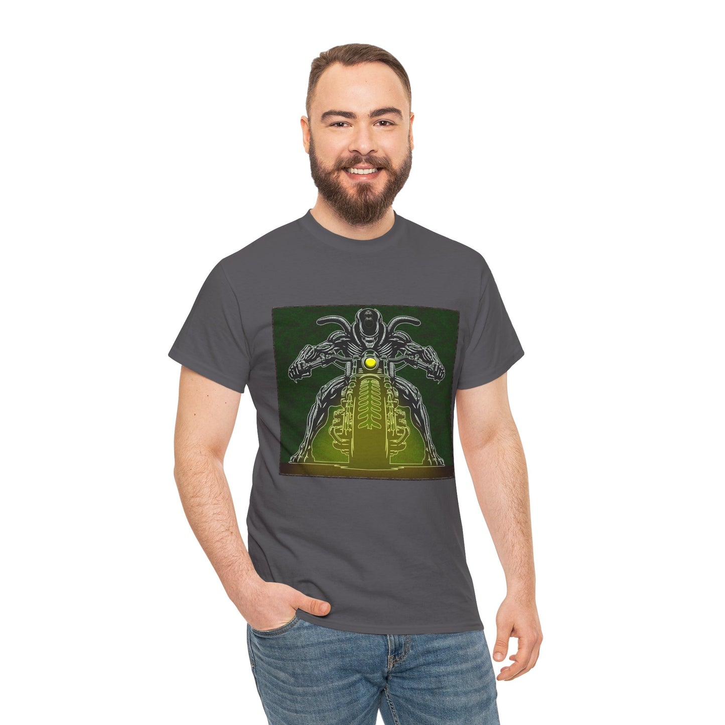 Alien Biker Neon Sci‑Fi Motorcycle T-Shirt