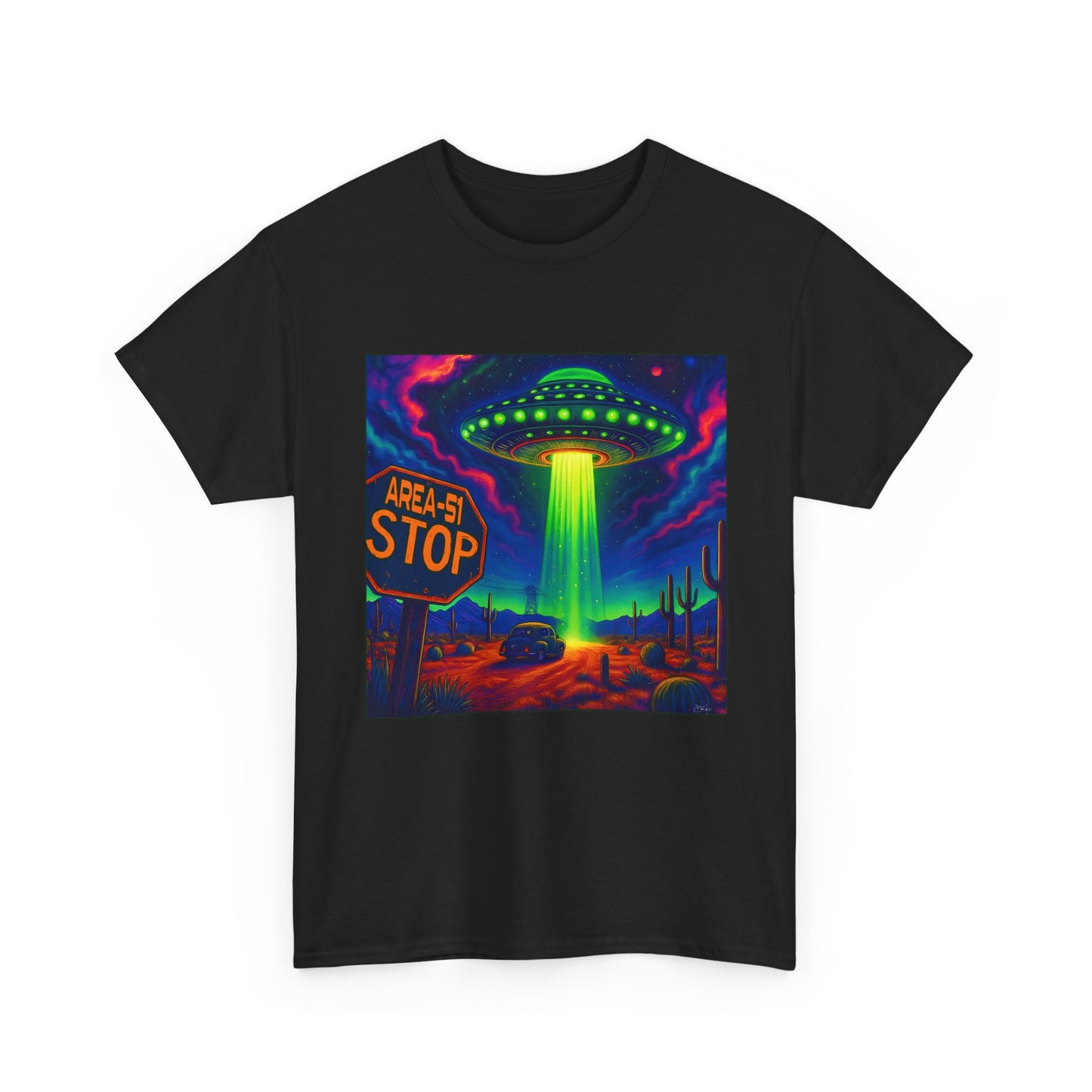 Area 51 Stop UFO Abduction T-Shirt — Neon Alien Invasion Tee