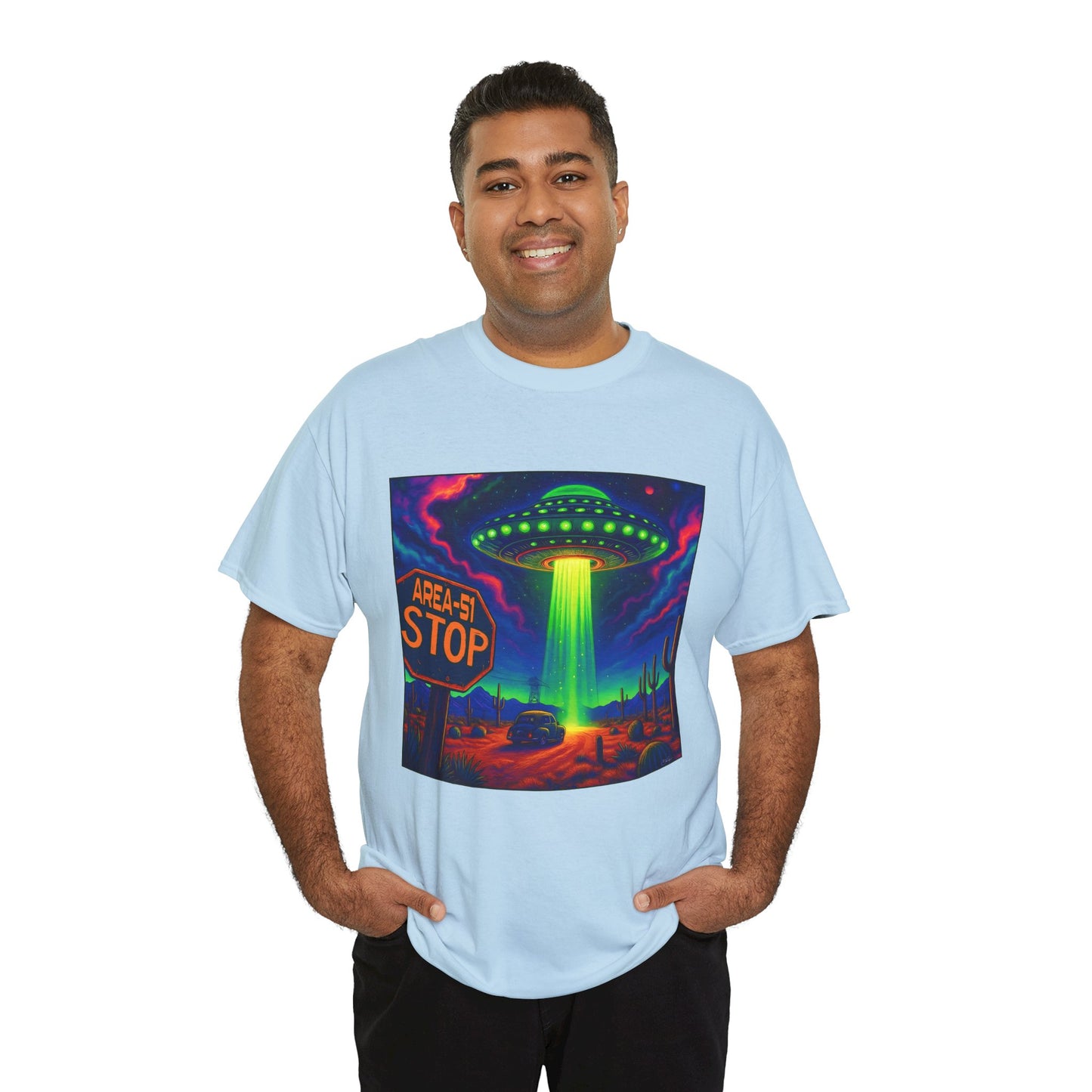 Area 51 Stop UFO Abduction T-Shirt — Neon Alien Invasion Tee