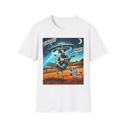 Funny Alien Cow T-Shirt - Got Milk? Unisex Soft style graphic Tee, UFO, galaxies, space, Blackhole, graphic design, png, sublimation