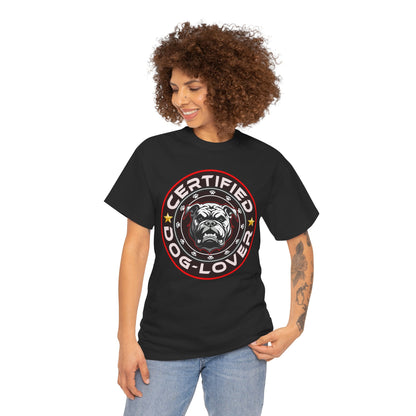 Certified Dog Lover Unisex Tee - Bulldog Print Design, GraphicTees, t-shirt, tshirt, png