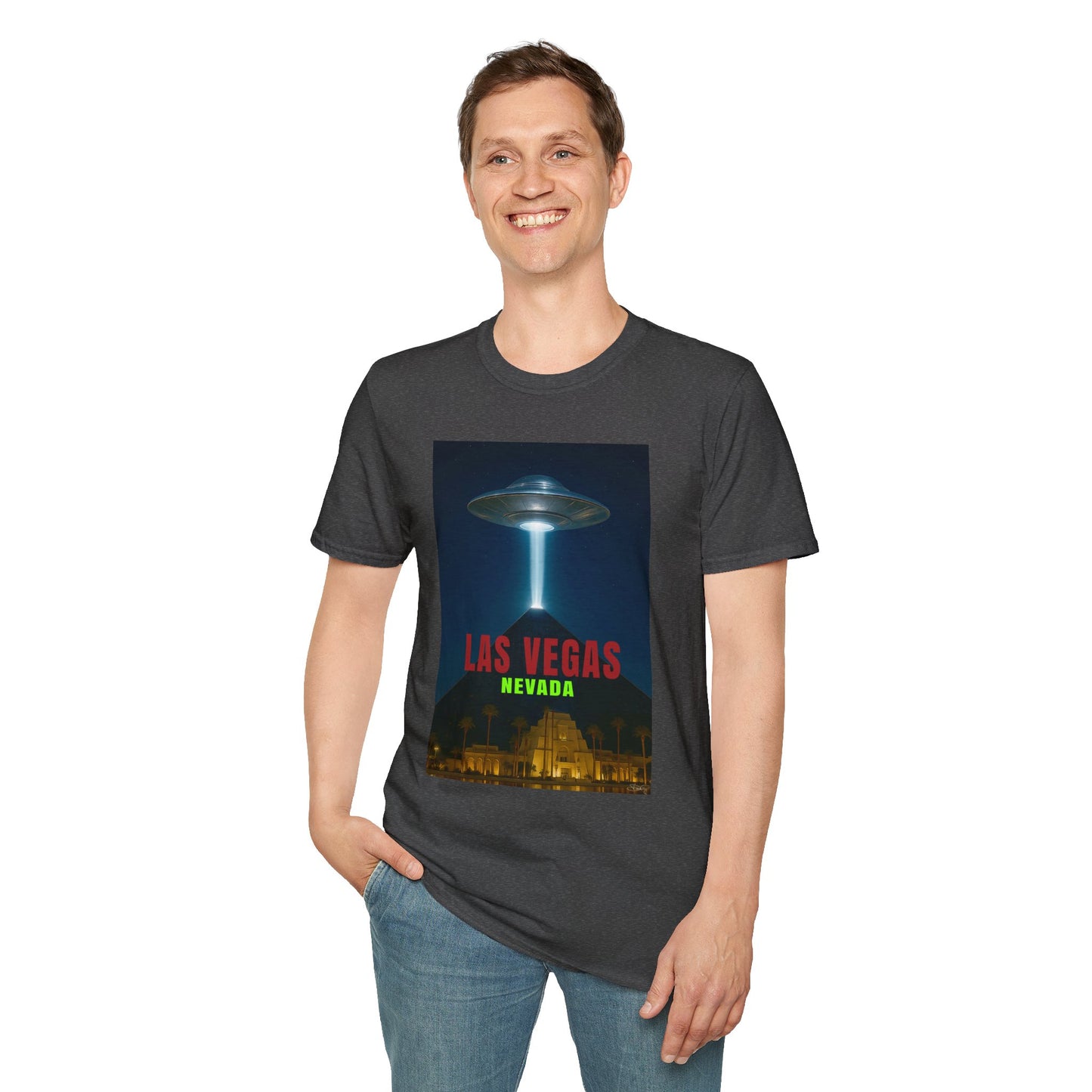 Luxor UFO, Las Vegas UFO Unisex Softstyle T-Shirt - Retro Nevada Design, graphic design, t-shirts, tshirts, tees, GraphicTees, png