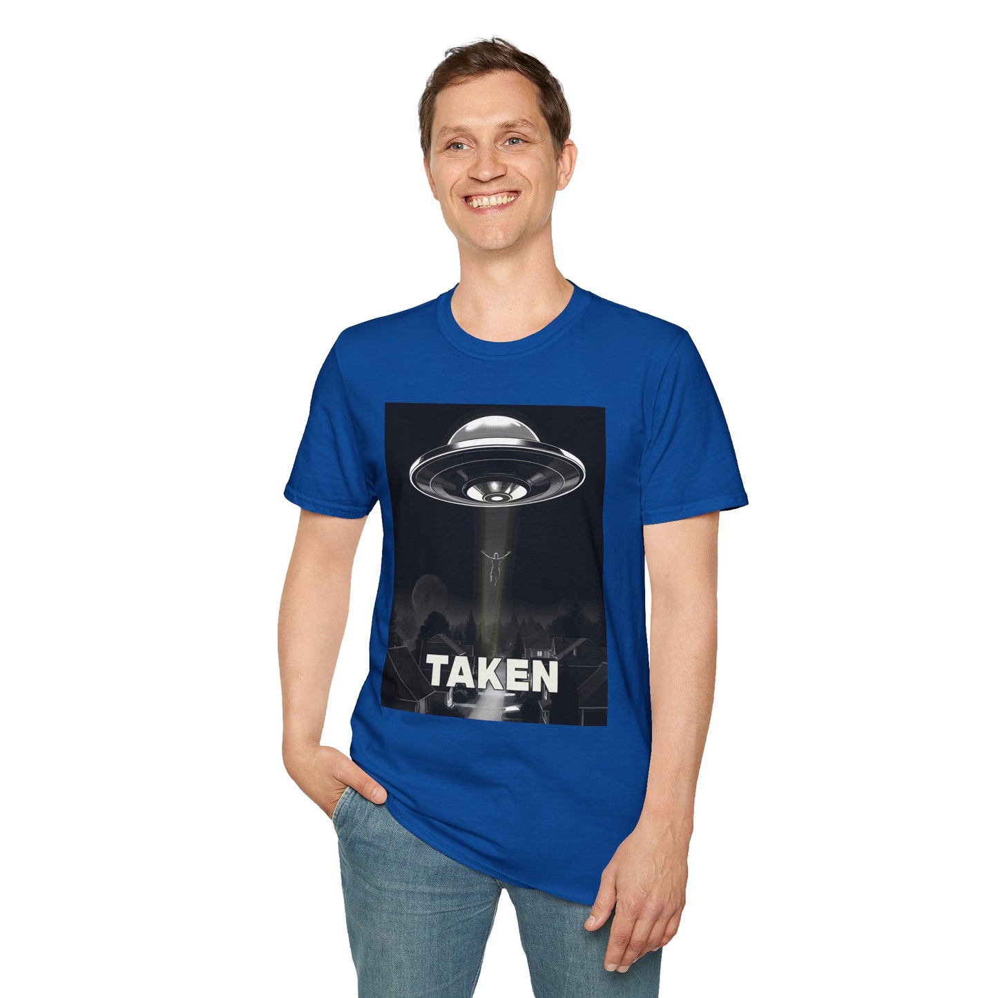 Taken 3, Alien Theme Unisex Softstyle T-Shirt, Fun Graphic Tee for UFO Lovers, Great for Casual Wear, Gifts for Sci-Fi Fans, Cool Shirt