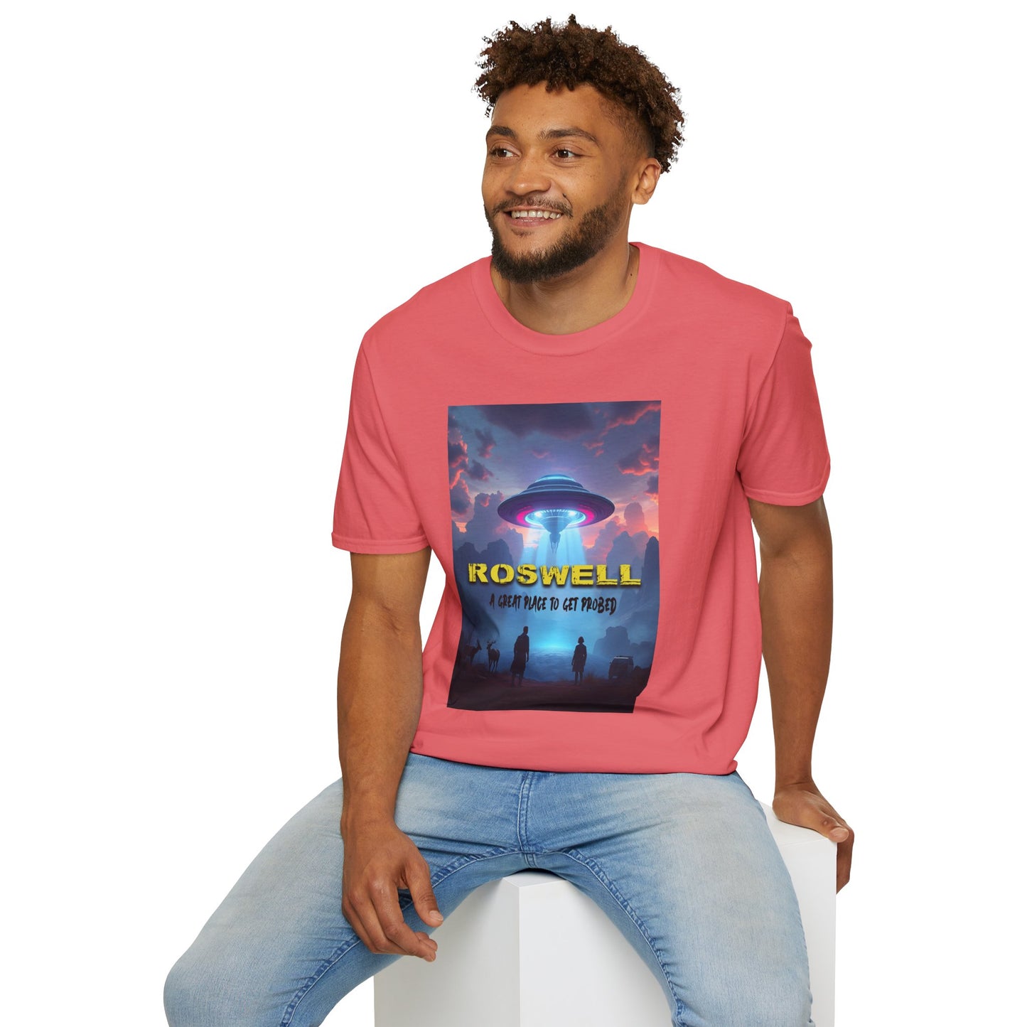 Roswell Probed Retro T-Shirt - Alien UFO Lover Gift, Sci-Fi Apparel, Extraterrestrial Tee, Unisex Softstyle Clothing, graphic design, png