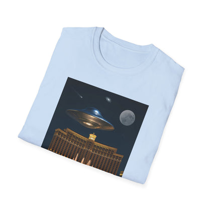 UFO over Las Vegas, Cosmic Vibes Unisex T-Shirt - UFO & Moon Design, Relaxed Fit Tee for Space Lovers, Gift for Sci-Fi Fans, Casual Wear, Everyday Essentials, t-shirt, tshirt, png
