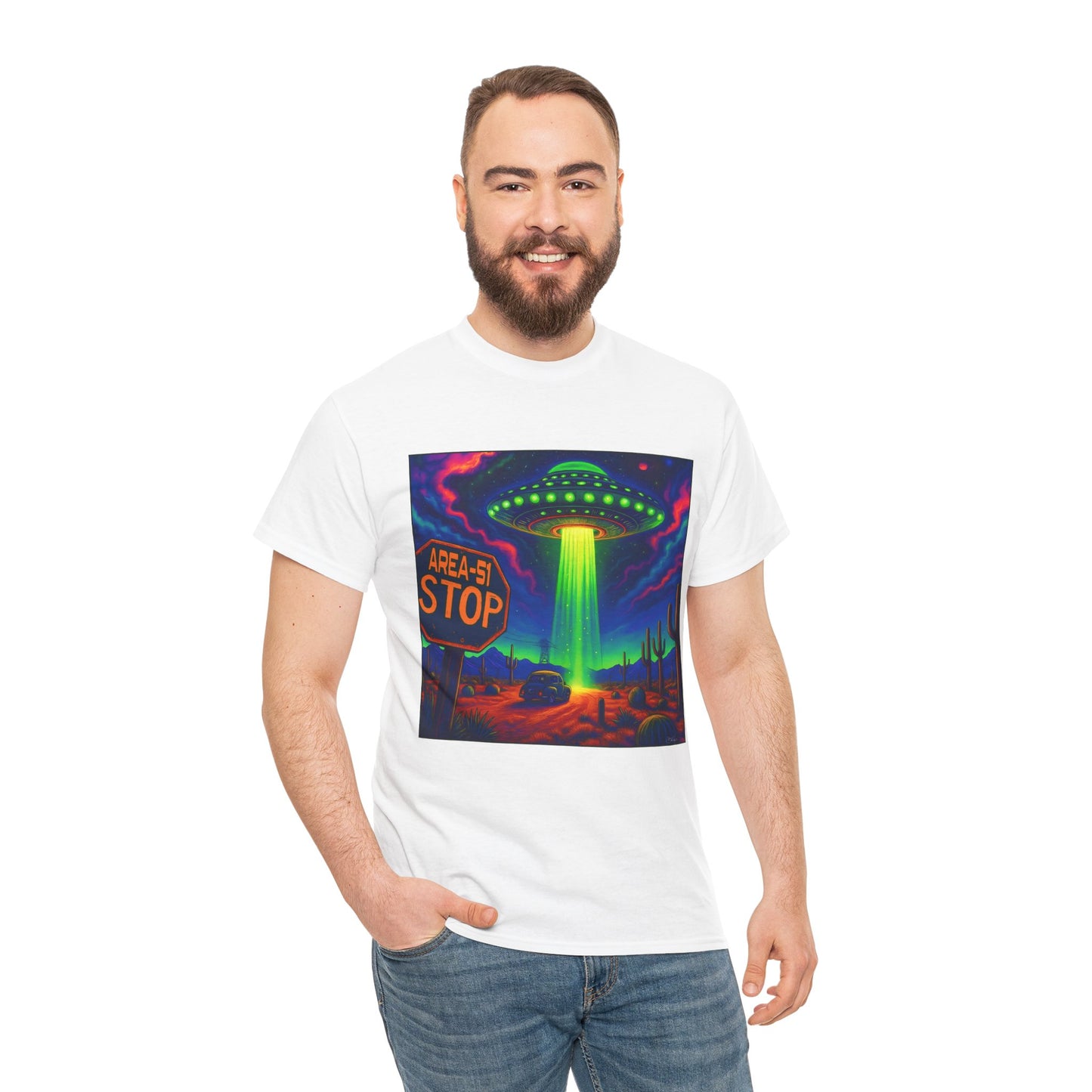 Area 51 Stop UFO Abduction T-Shirt — Neon Alien Invasion Tee
