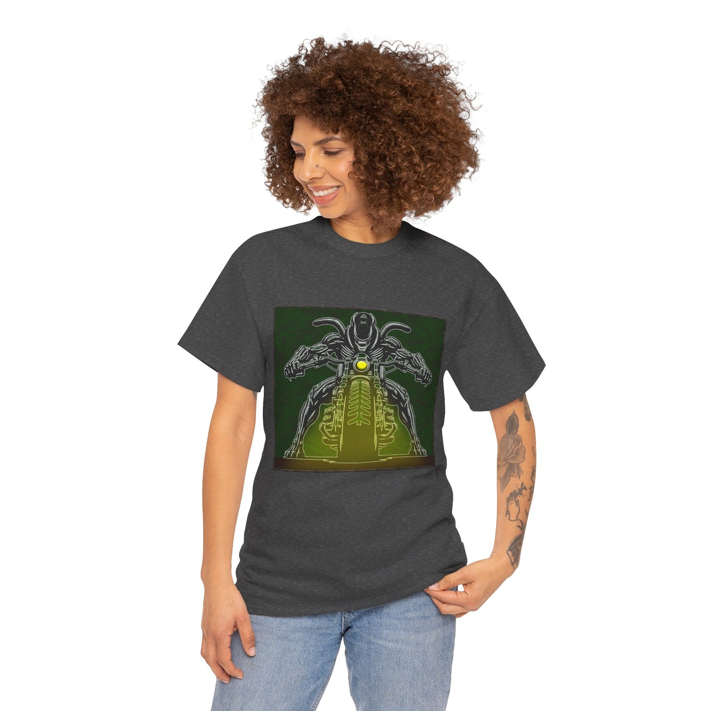Alien Biker Neon Sci‑Fi Motorcycle T-Shirt