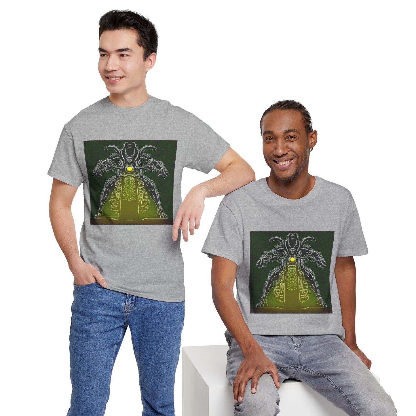 Alien Biker Neon Sci‑Fi Motorcycle T-Shirt