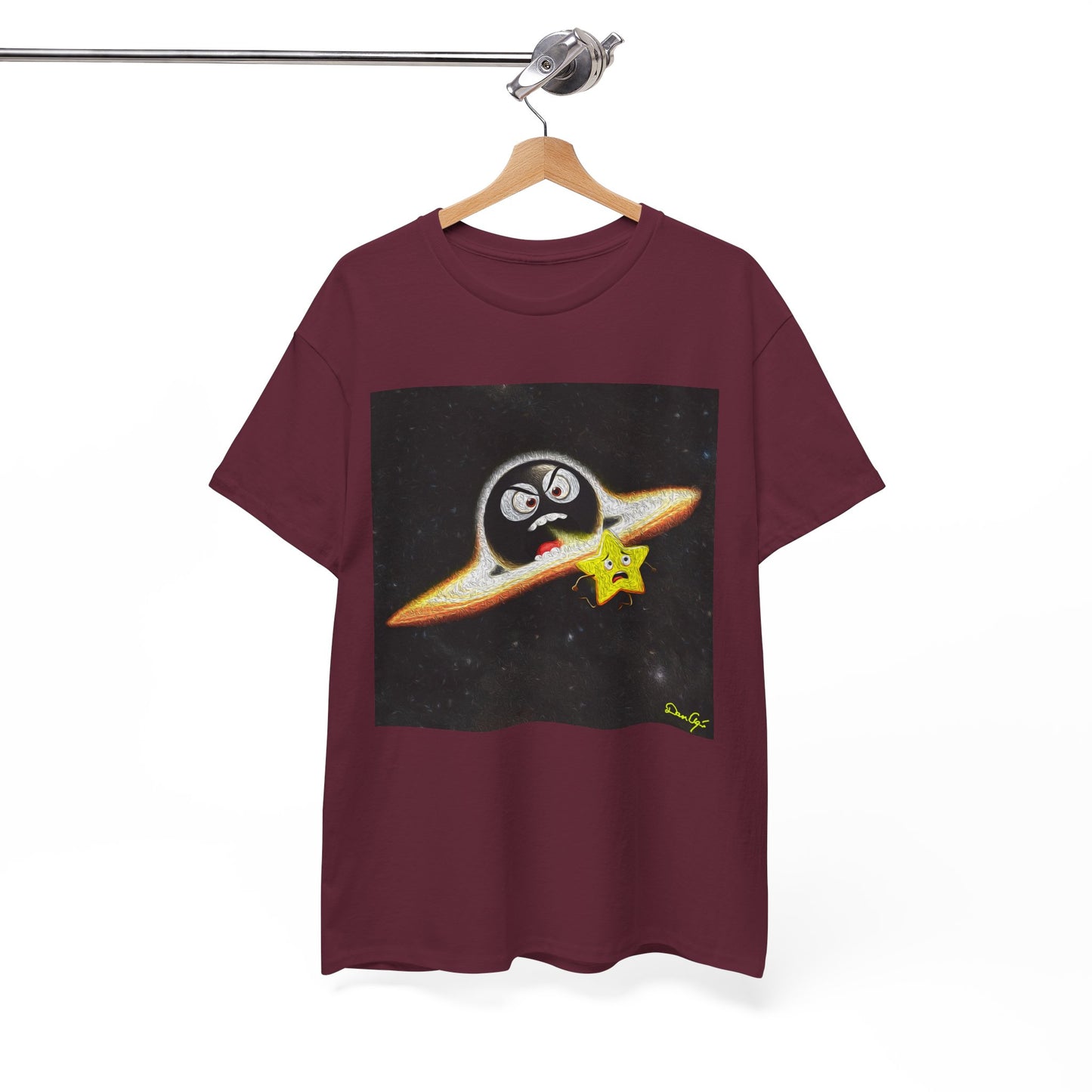 BlackHole Chasing Star, Space-Themed Unisex Heavy Cotton Tee with Cartoon Penguin Design, graphic design, png