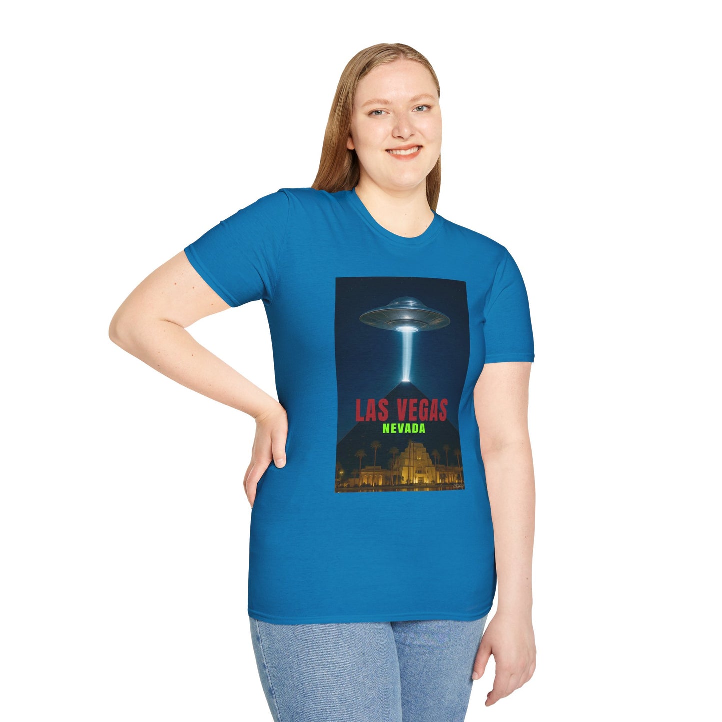 Luxor UFO, Las Vegas UFO Unisex Softstyle T-Shirt - Retro Nevada Design, graphic design, t-shirts, tshirts, tees, GraphicTees, png