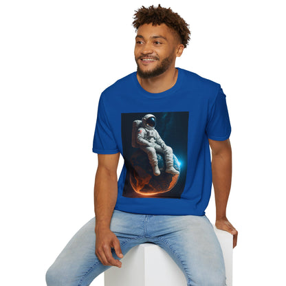 Sitting on an Earth, Cosmic Astronaut T-Shirt, Unisex Graphic Tee, Space Lover Gift, Casual Wear, Astronomy Fan Shirt, Graphic Tee, t-shirt, tshirt, png