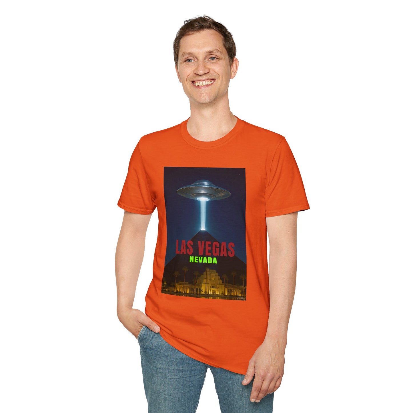 Luxor UFO, Las Vegas UFO Unisex Softstyle T-Shirt - Retro Nevada Design, graphic design, t-shirts, tshirts, tees, GraphicTees, png