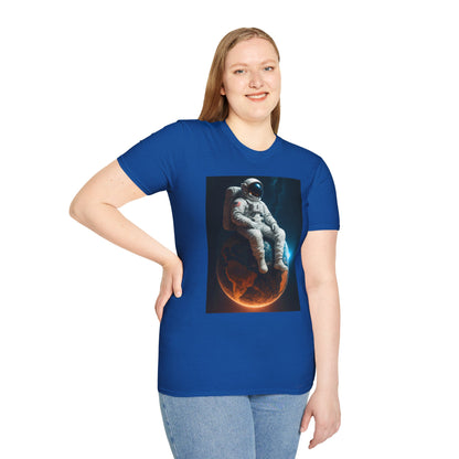 Sitting on an Earth, Cosmic Astronaut T-Shirt, Unisex Graphic Tee, Space Lover Gift, Casual Wear, Astronomy Fan Shirt, Graphic Tee, t-shirt, tshirt, png