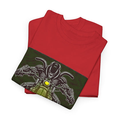 Alien Biker Neon Sci‑Fi Motorcycle T-Shirt