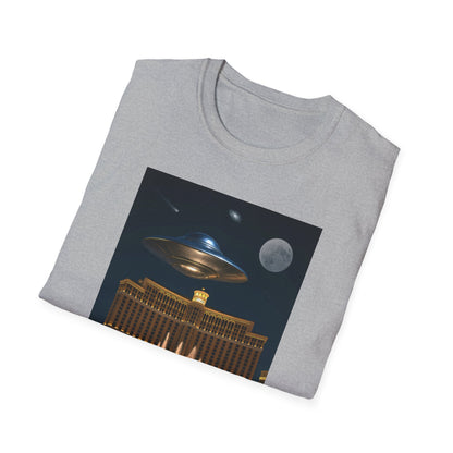 UFO over Las Vegas, Cosmic Vibes Unisex T-Shirt - UFO & Moon Design, Relaxed Fit Tee for Space Lovers, Gift for Sci-Fi Fans, Casual Wear, Everyday Essentials, t-shirt, tshirt, png
